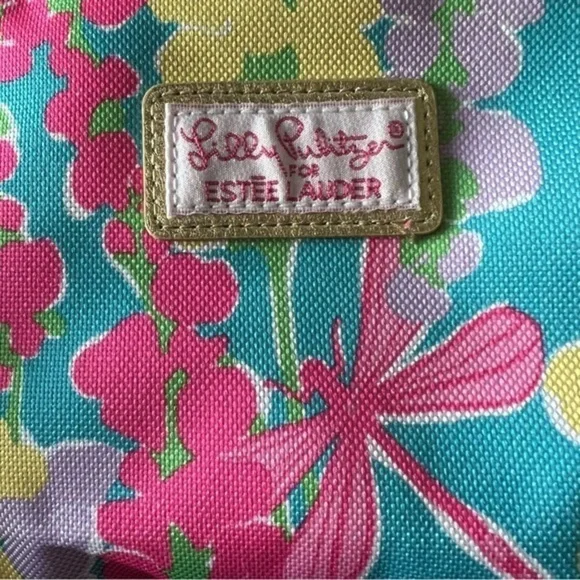 NEW Lilly Pulitzer estee lauder Makeup bag travel bottles floral print dragonfly - Picture 2 of 5